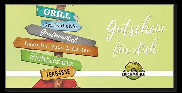 Ansicht Holzfachmarkt Erichmühle Geschenkgutschein - Webergrill, Grillzubehör, Sichtschutz, Terrasse