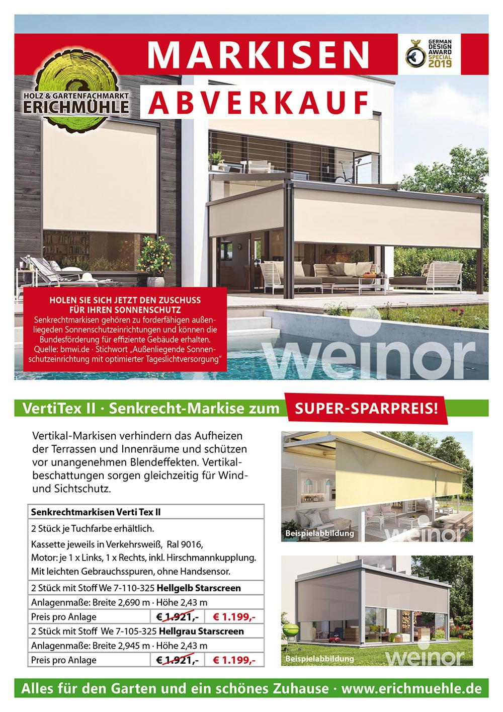 Flyer Weinor Markisen-Abverkauf bei der Erichmühle